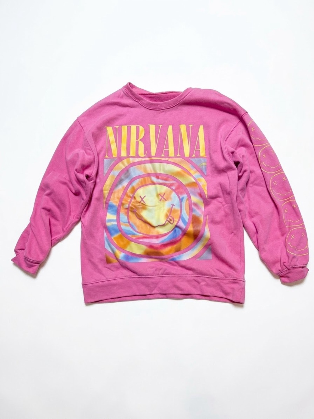 NIRVANA Pink Tie-Dye Smile Graphic Crewneck Sweatshirt